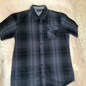 Burnside Grey M Short Sleeve Plaid Shirt Cottagecore Cabincore
